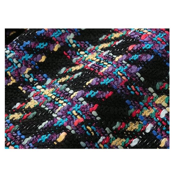 Cropped Tweed Jacket Multicolor Tartan Plaid Jacket Buttoned - Picture 6 of 11